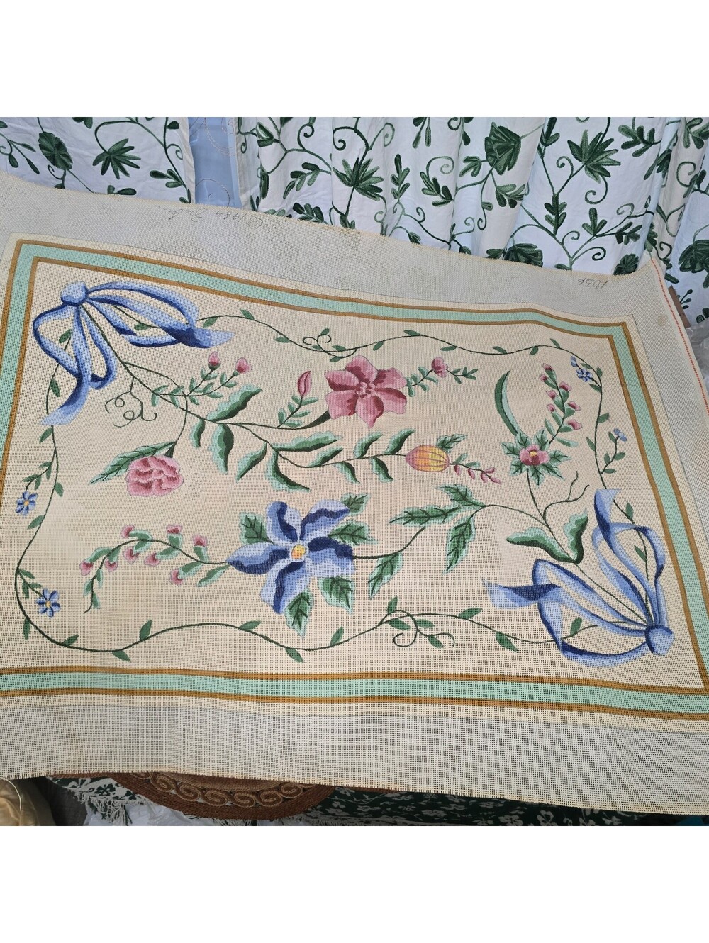 Vintage 1989 Hand-Painted Floral Needlepoint Canvas Zuba 14ct